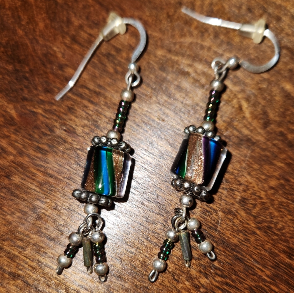 Dichroic Lampwork Glass Earrings steampunk gothic boho glam Victorian Georgian